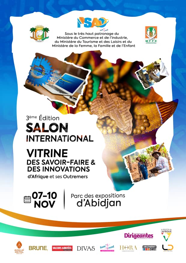 La société TAM’S EVENT et ses partenaires annoncent la tenue du SALON INTERNATIONAL PSAO à Abidjan du 07 au 10 novembre 2024.Un salon dédié à la promotion des talents et savoir-faire pour l’émergence de l’Afrique et de ses Outremers.